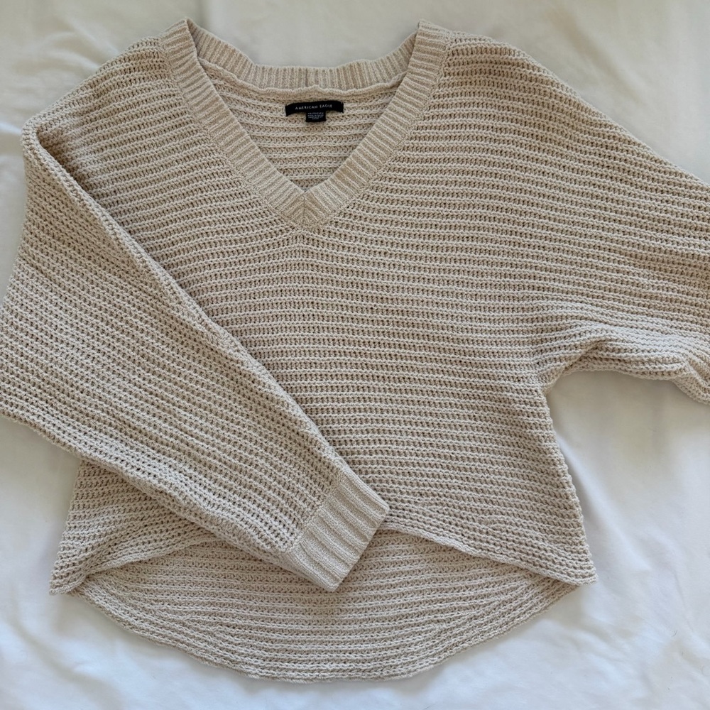 American Eagle Outfitters Beige V-Neck Sweater